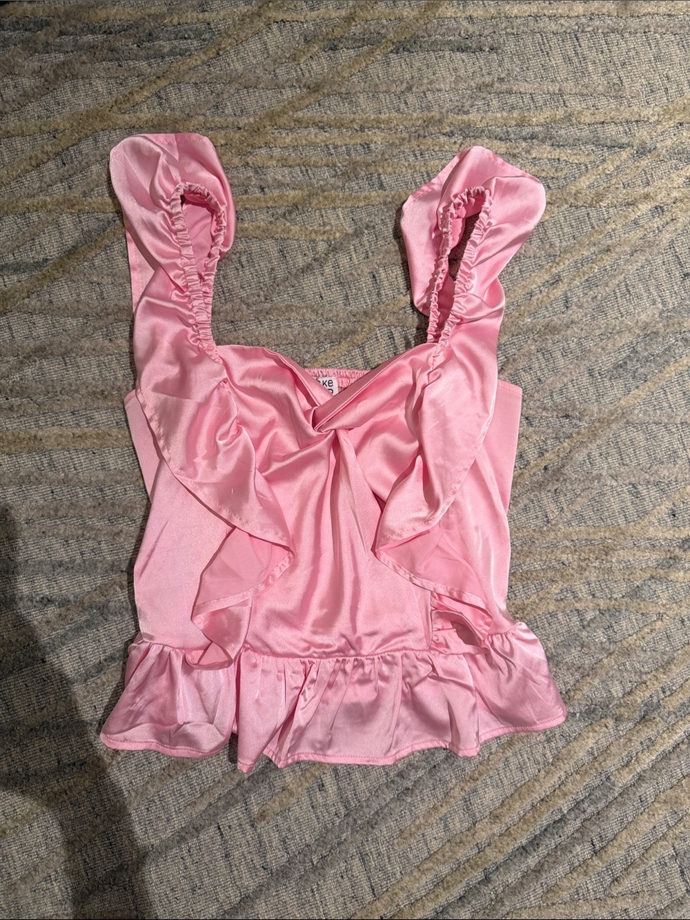 Ruffled Pink Satin Camisole Top - Unbranded